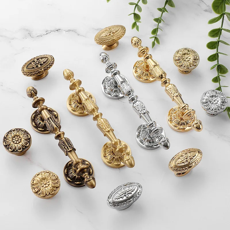 Massive Messing Tür Kleiderschrank Griffe Retro Bronze Gold Französisch Schrank Schrank Hardware Küche Schublade Zieht Möbel Griffe