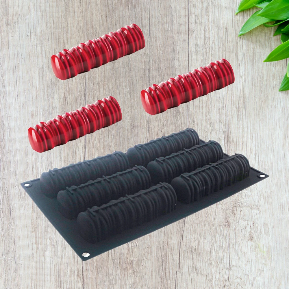 Langes zylindrisches Faden-Design, 1 oder 6 Zellen, französische Mousse-Kuchenformen, Silikon-Kuchenformen, Küchenbedarf, Dessert-Backwerkzeuge Image