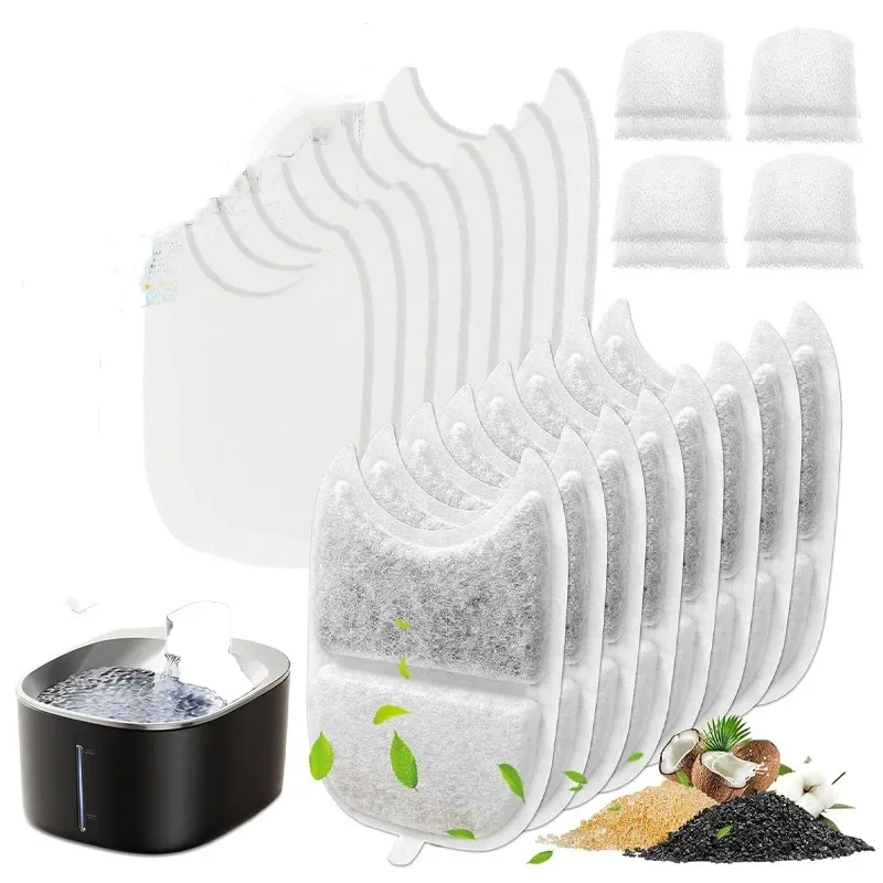 5/8er-Pack Filter + Schwämme, Ersatz-Wasserbrunnenfilter für Haustiere für 4 l Wilreless Edelstahl-Trinkwasserspender für Katzen Image