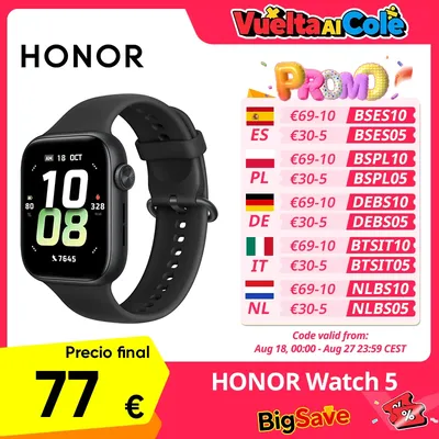 Global Version HONOR Watch 5 Smartwatch Präzises GPS-Tracking Schneller Gesundheitsscan 1,85-Zoll großes Display Bis zu 15 Tage lange Akkulaufzeit GPS-unterstützt IP68