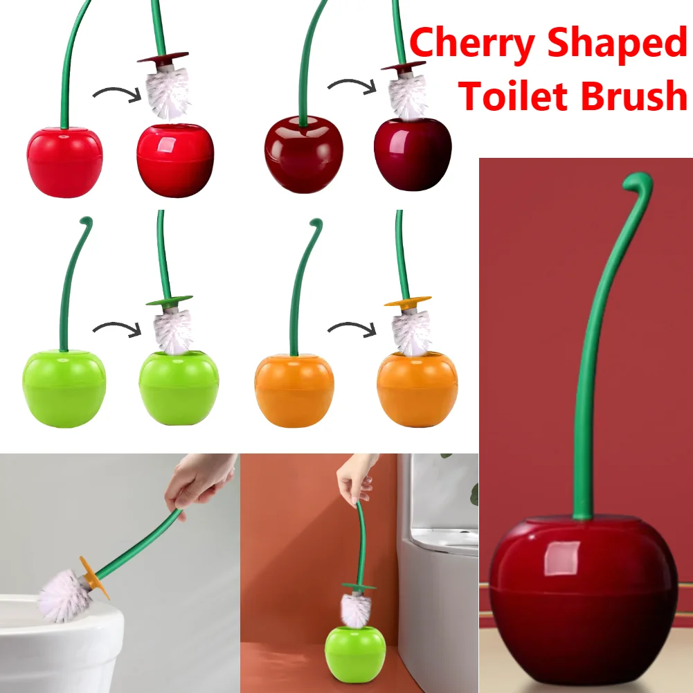 4 Arten Kirsch förmige Badrein igungs bürste Lang griff Toiletten reinigungs bürste mit Halter Flecken entfernung Bad zubehör Image