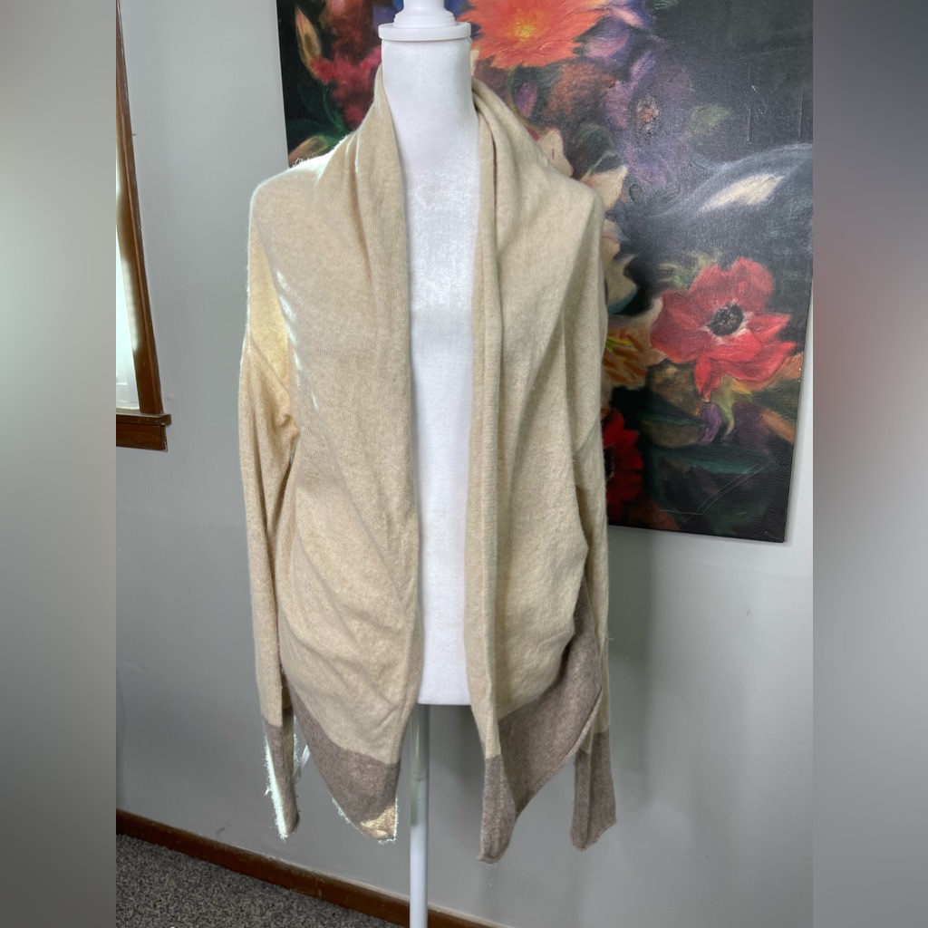 Athleta Sweaters | Athleta Pure Cashmere Oatmeal Cocoon Open Cardigan Shawl Wrap Sz Xs | Color: Cream/Tan | Size: Xs