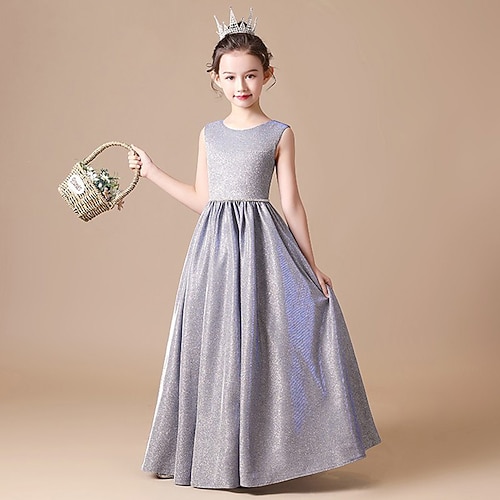 Blumenmädchenkleid Kinder Mädchen Prinzessinenkleid Leistung Hochzeit Party Elegant Schön Feste Farbe Ärmellos Rundhalsausschnitt Grau Schwarz 4 Jahre Image