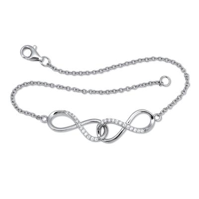 Women's .16 TCW Round CZ Sterling Silver Infinity Charm Bracelet 7-inch by PalmBeach Jewelry in White (Size ONE SIZE)