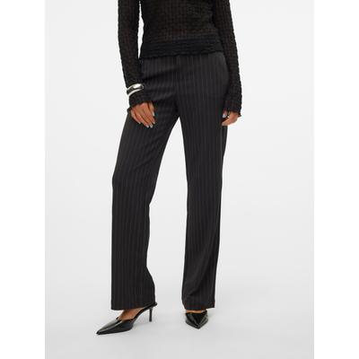 Anzughose VERO MODA "VMMAYA MY MW STRAIGHT PRINT PANT NOOS", Damen, Gr. XL (42), Länge 32, schwarz (schwarz print:oatmeal pinstripe), Obermaterial: 95% Polyester, 5% Elasthan, Nadelstreifen, modisch, Hosen Image