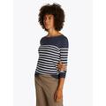 Strickpullover TOMMY HILFIGER "CO JERSEY STITCH BOAT-NK SWEATER", Damen, Gr. XXXL (46), blau (schwarz night navy, ivory petal stp), Strick, Obermaterial: 67% Baumwolle, 33% Polyamid, gestreift, casual, Basic hüftlang, U-Boot-Ausschnitt, Langarm...