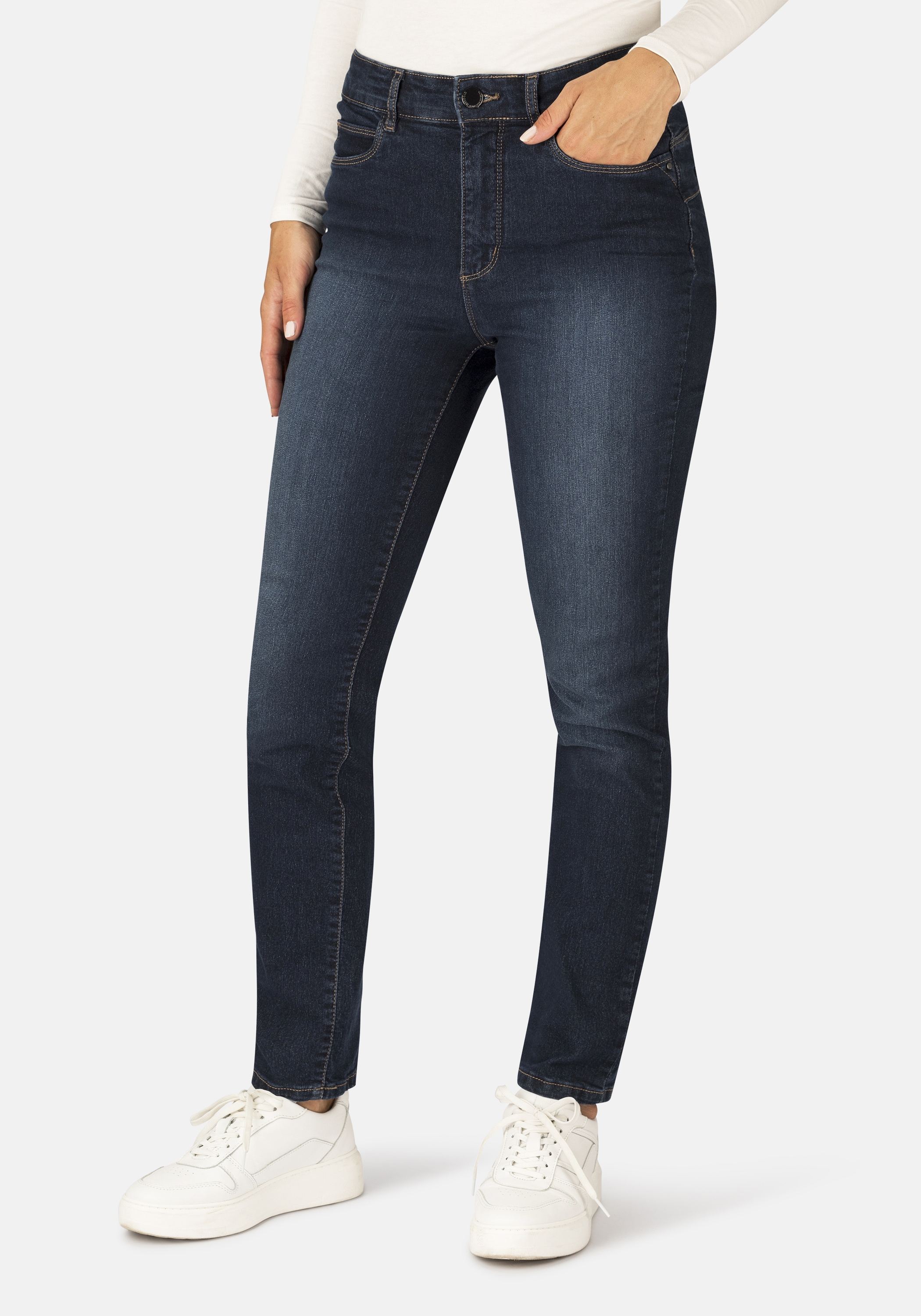 5-Pocket-Jeans STOOKER WOMEN "Milano Denim Basic Magic Shape Fit", Damen, Gr. 46, Länge 30, blau (medium blau), Denim/Jeans, 76% Baumwolle, 22% Polyester, 2% Elasthan, schmal lang, Jeans 5-Pocket-Jeans, Casual Clean Wash Denim Jeans Magic Shape...