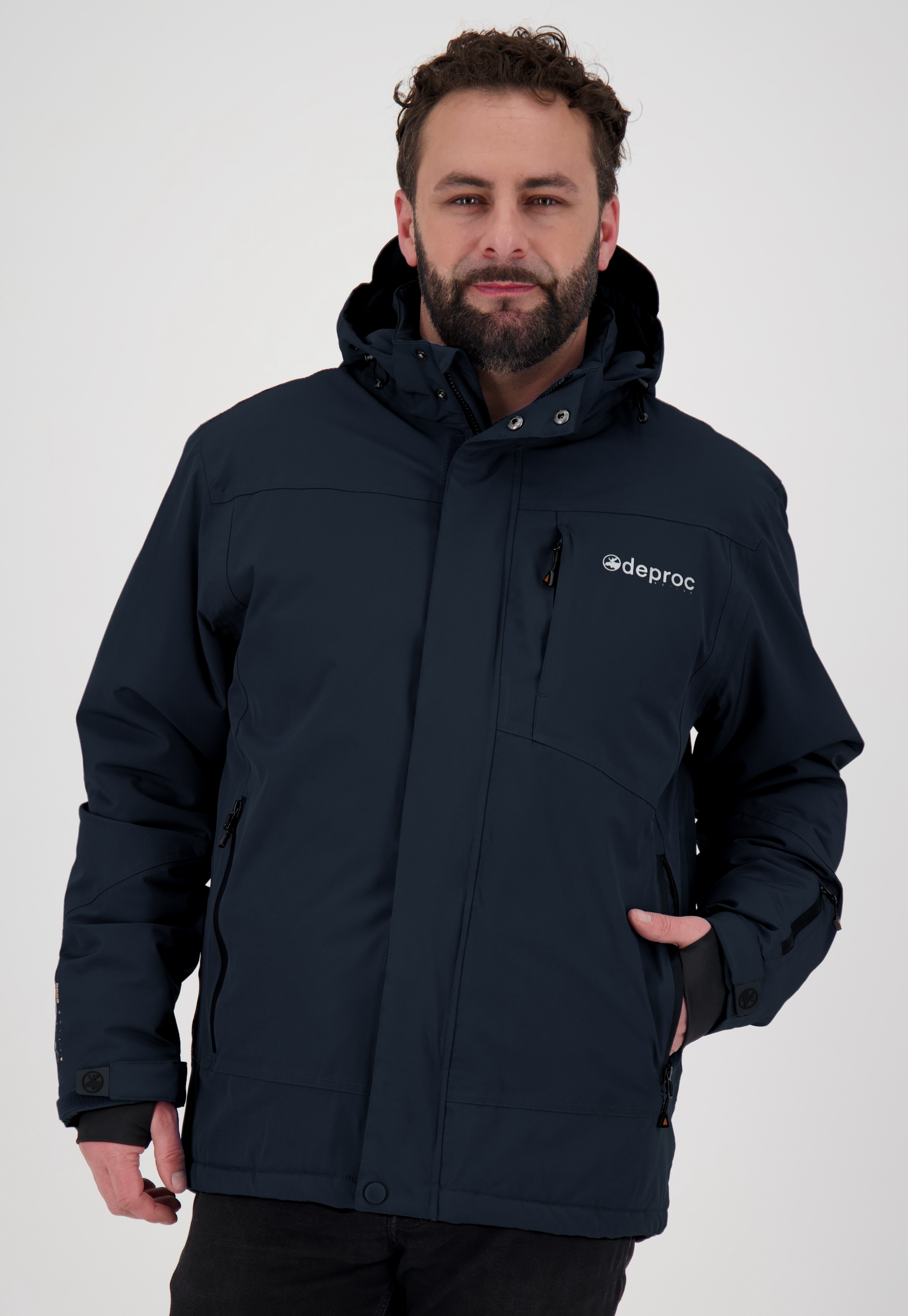 Winterjacke DEPROC ACTIVE "MONTREAL MEN", Herren, Gr. XL (54), blau (schwarz navy), 96% Polyester; 4% Elastan, Windstopperbündchen mit Daumenlöchern,mit Schneefang,mit verstellbarem Klettverschluss, Jacken Winterjacke, auch in Großen Größen erhältlich