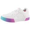 Sneaker SKECHERS "JADE-SOFT GLOW", Kinder, Gr. 30, weiß (weiß, blau), Lederimitat, kontrastfarbene Details, sportlich, Schuhe, Schnürschuh mit Regenbogenlaufsohle, Größenschablone zum Download