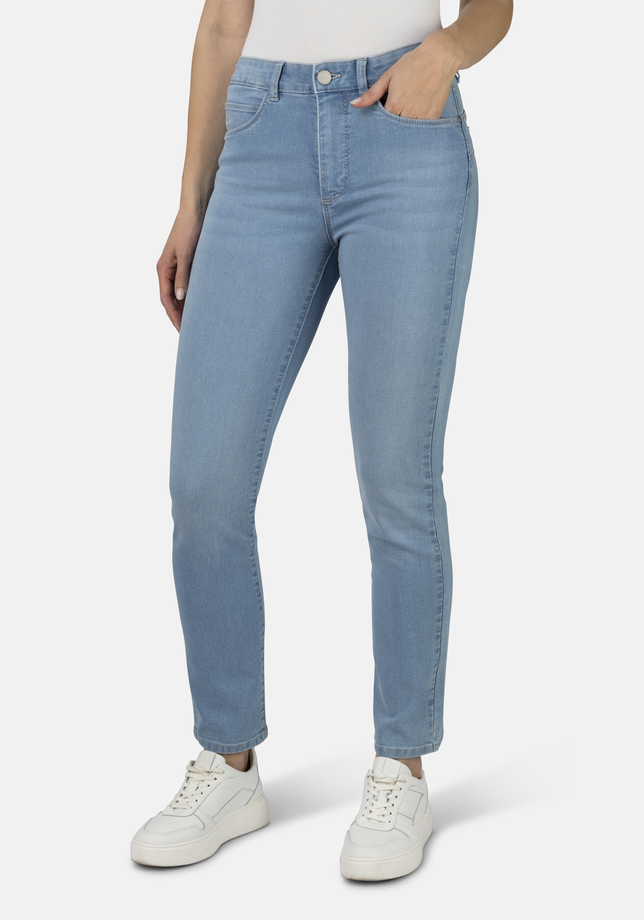 5-Pocket-Jeans STOOKER WOMEN "Milano Denim Magic Shape Fit", Damen, Gr. 36, Länge 30, blau (bleached denim), Denim/Jeans, 83% Baumwolle, 16% recycled Polyester, 1% Elasthan, schmal lang, Jeans 5-Pocket-Jeans, Casual Clean Wash Denim Jeans Magic...