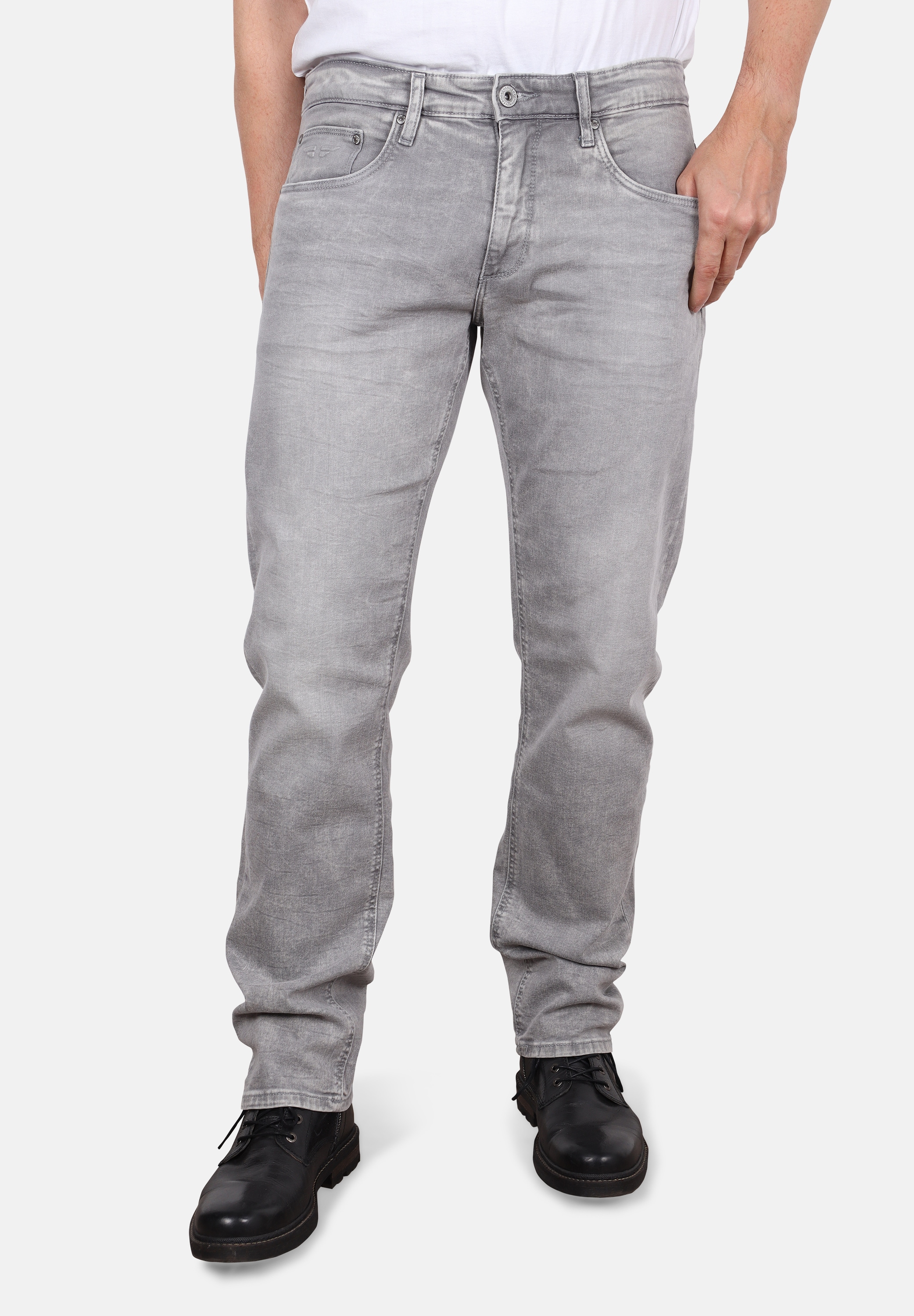 5-Pocket-Jeans HERO BY JOHN MEDOOX "Phoenix Denim BIG Season Straight Cut Stretch", Herren, Gr. 44, Länge 32, grau (lightgrau denim), Denim/Jeans, 98% Baumwolle, 2% Elasthan, straight fit lang, Jeans 5-Pocket-Jeans, Straight Fit Casual Clean Wash...