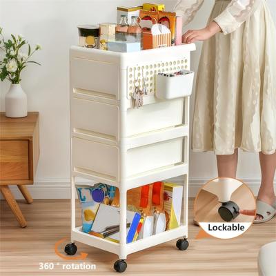 Compact 4-Layer Storage Stroller, Multi-Purpose Organizer for Bedroom, Living Room, Kitchen, Restroom