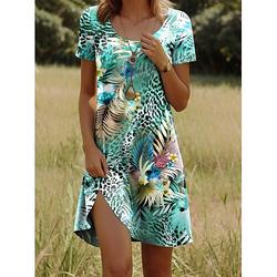 Woman's Mini Robe Robe Décontractée Robe Petite Robe T-shirt Robe Tee Robe Style d'été Robe Décontractée Vacances Quotidienne Ajustement Régulier Florale Léopard Manches Courtes Col rond Vert Été