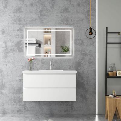 Badezimmer Badmöbel-Set 100cm Unterschrank mit Weiß Mineralguss waschtisch 2 Schubladen Weiß Matt Image