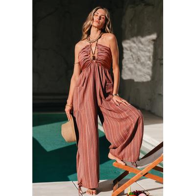Striped Plunge Loose Leg Jumpsuit