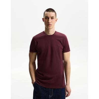 Bershka Embroidered Short Sleeve Roll-Up T-Shirt Men Xs Maroon