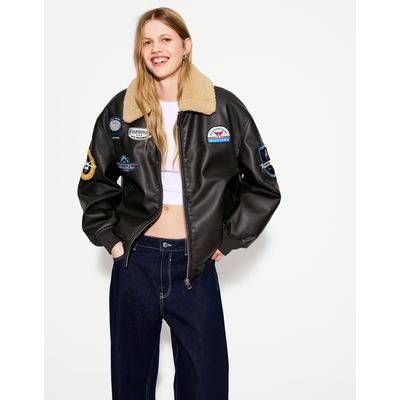 Bershka Double-Faced Jacket With Patches Women Xs Black
