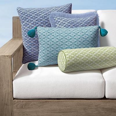 Olivia Mosaic Indoor/Outdoor Pillow - Peacock, 20" x 20" Square Peacock, 20" x 20" Square in Peacock with Turquoise Fringe - Frontgate