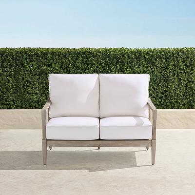 Winhill Loveseat with Cushions in Weathered Teak - Quick Dry, Vista Boucle Glacier - Frontgate
