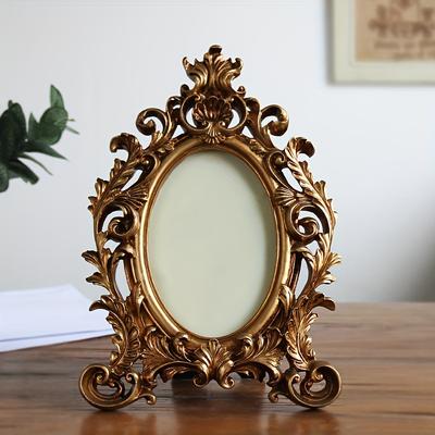 TEMU 1pc 6-inch Retro Frame, European Antique Distressed Oval Resin Photo Frame, Decoration Photo Frame Ornaments, Valentine's Day New Year Easter Day Gift Image