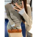 KUSAHIKI girocollo a contrasto colore fondo camicia per le donne 2024 autunno nuovo coreano Versatile t-Shirt a maniche lunghe Top
