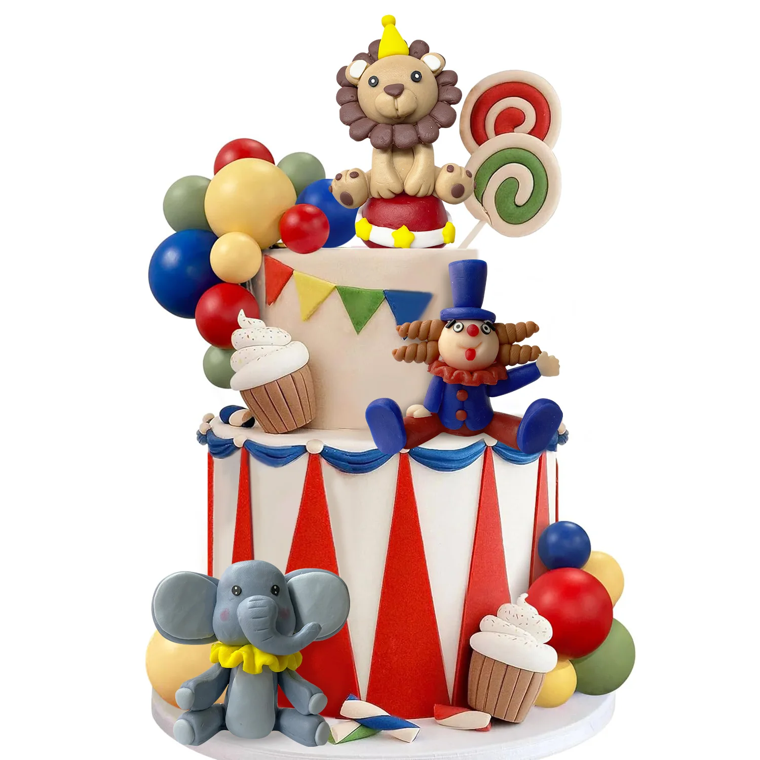 19 Stück Zirkus-Kuchendekoration, Zirkus-Geburtstagstorte, Dekorationen, Bälle, Kuchen-Picks für Geburtstagsfeier, Kindergeschenke Image