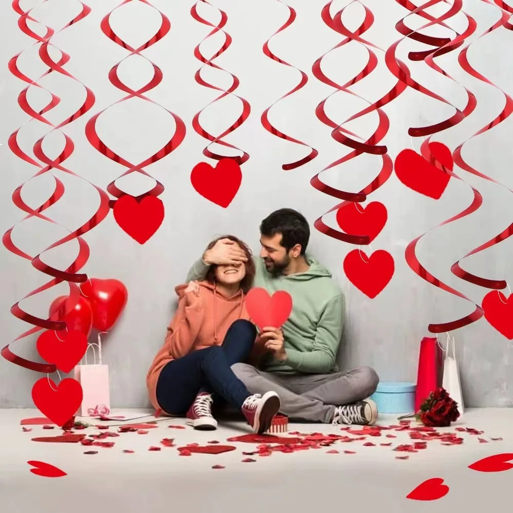 6 teile/satz Rote Herz Design Spirale Pull Flagge für Valentinstag Hochzeit Party Hause Hängen Dekorative Lieferungen Image
