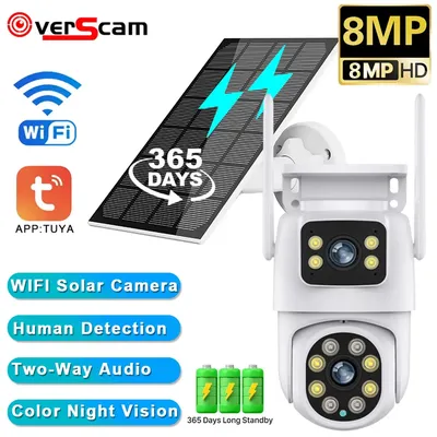 Tuya 8mp 4k Solar Wireless IP-Kamera Farbe Nachtsicht Outdoor 4mp Dual-Objektiv WiFi Ptz Überwachungs kamera Auto Tracking Smart Life