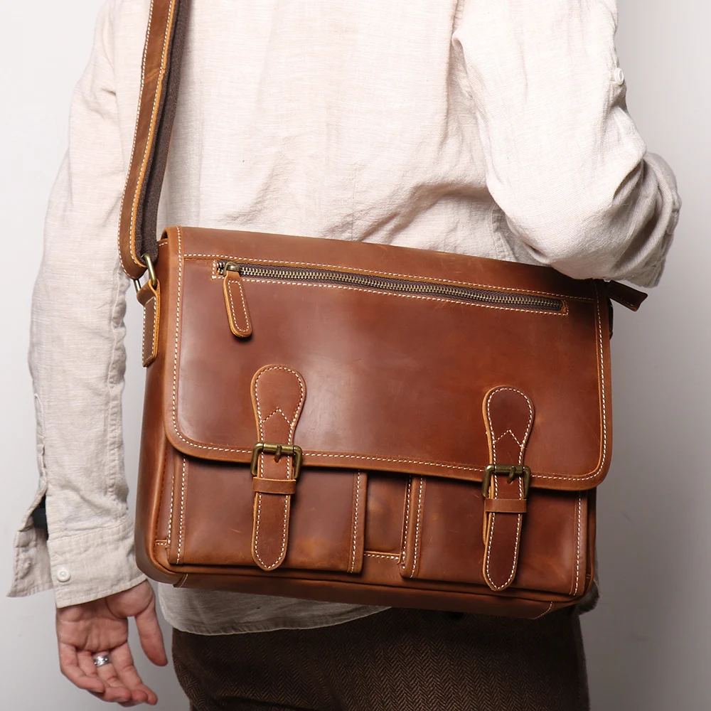 LUOKIR borsa a tracolla Vintage Crazy Horse borsa a tracolla di lusso in vera pelle da uomo borsa a tracolla per locomotive stile Punk