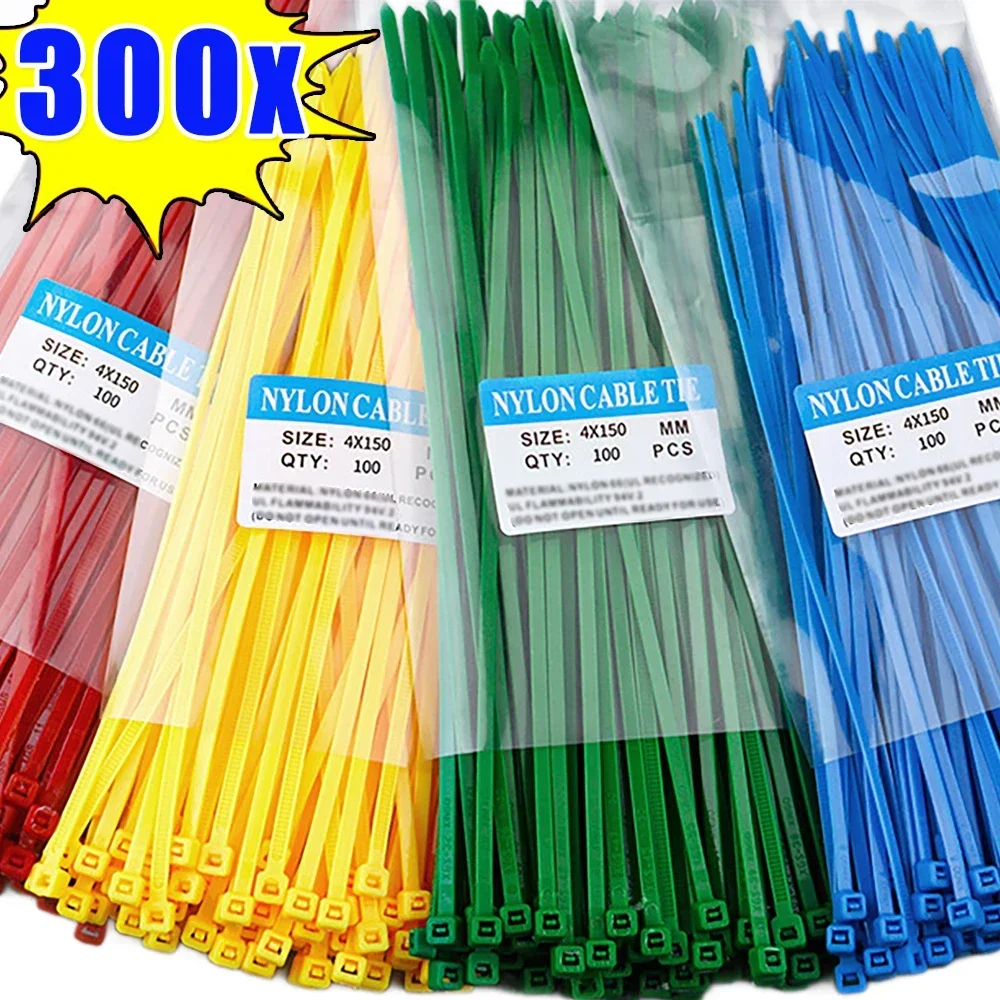 300/100 Stück Nylon-Kabelbinder, mehrfarbig, selbstsichernde Kabelbinder, Riemen, Befestigungsschlaufe, abnehmbare Drahtwickelbinder für Zuhause und Büro Image