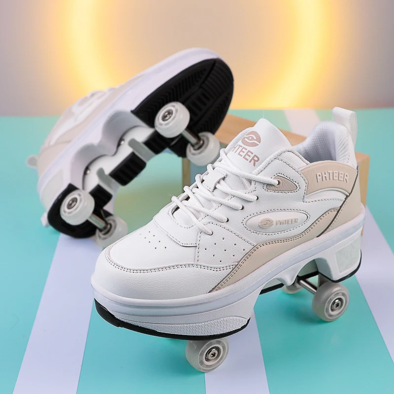 Verformungsschuhe, Roll-Sneaker mit 4-Rad-Skates, für Erwachsene und Kinder, Runaway Parkour Wheels-Schuhe für Damen und Herren, Jugend-Sportschuhe Image