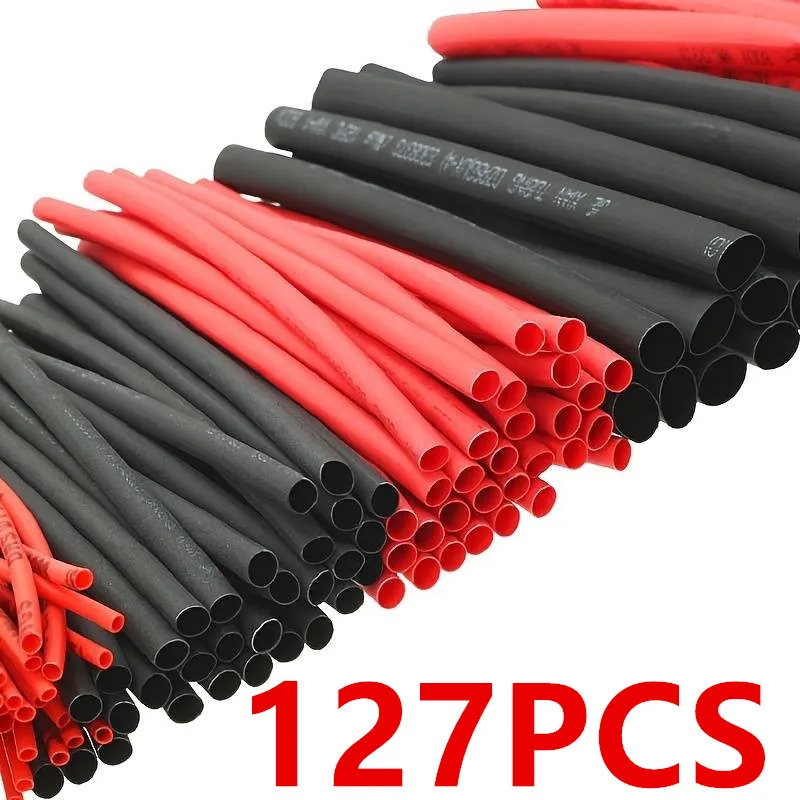 127 Stück Schwarz Rot Schrumpfschlauch 2:1 Sortiment Polyolefin Schlauch Auto Kabelhülse Wrap Wire Kit Image
