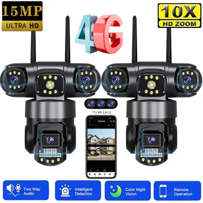 4G Kamera 15 MP 6K 3 Objektiv Drei Bildschirme PTZ IP Kamera Outdoor Sicherheit Kamera Bewegungserkennung Hause überwachung Monitor
