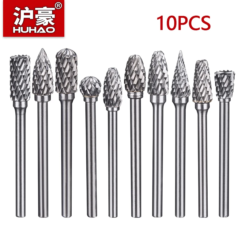 HUHAO 10/20PCS 3mm Schaft Hartmetall Stahl Rotary Grate Set Doppel Diamant Rotary Datei Fräser Holz schleifen Dreh CNC Werkzeuge Image