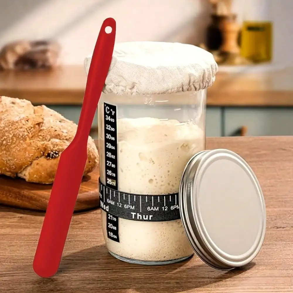 Glas Teig Proofer mit Thermo meter wieder verwendbare runde Box Deckel Hand wasch datum markiert Fütterung Tape kitchen Brot Backen Essentials Image