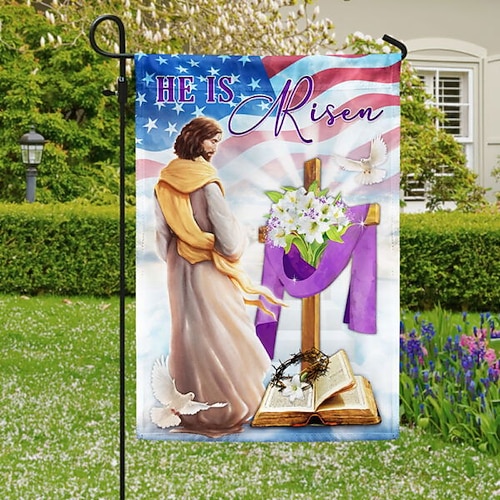 Gartenfahne 12x18 Zoll Außendekorationen Willkommen Garten Patio Fahne Kreuz Jesus Gartenfahne Doppelseitige Feiertags-Außenfahnen 1 Stück