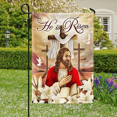 Gartenfahne 12x18 Zoll Außendekorationen Willkommen Garten Patio Fahne Kreuz Jesus Gartenfahne Doppelseitige Feiertags-Außenfahnen 1 Stück