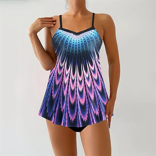 Damen Tankini Bikini, Zweiteiler V-Ausschnitt Bademode Badeanzug Gelb Königliches Blau Atmungsaktiv Schnelltrocknend Leichtgewichtig Ärmellos - Schwimmen Surfen Strand Sommer Frühling Übergröße Image