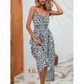 Damen Maxidress Casual kleid A Linie Kleid skims dress Stilvoll Brautkleider schlicht Urlaub Täglich Regular Fit Leopard Ärmellos Gurt Weiß Gelb Sommer