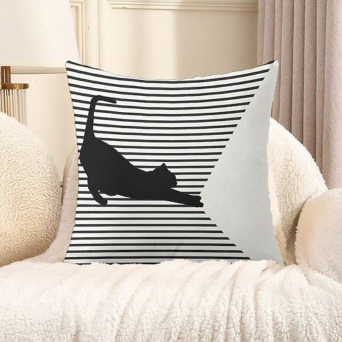 Dekorativer Kissenbezug mit süßem Katzenmotiv, weicher quadratischer Couchkissenbezug für Schlafzimmer, Wohnzimmer, Sofa, Stuhl, Frühlings-/Sommerparty, 1 Stück Image