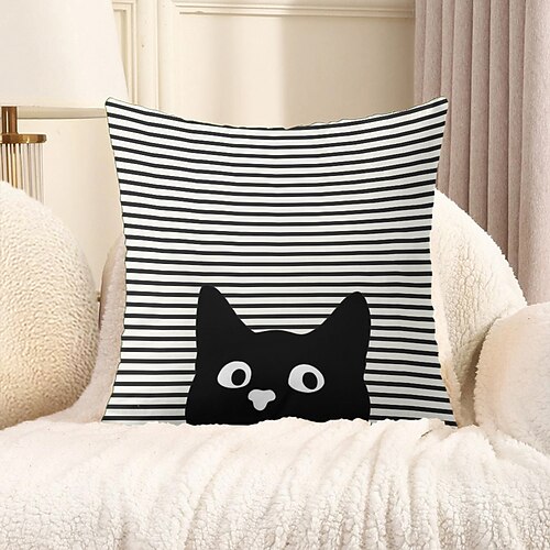 Dekorativer Kissenbezug mit süßem Katzenmotiv, weicher quadratischer Couchkissenbezug für Schlafzimmer, Wohnzimmer, Sofa, Stuhl, Frühlings-/Sommerparty, 1 Stück Image