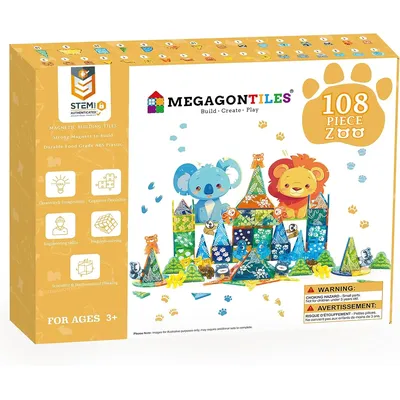 108 PCS Zoo Animals Magnetic Tiles Set | Magnet Building Blocks Farm World Toys | STEM