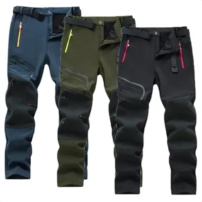 Men Elastic Fleece Outdoor Winter Warm Pants Sharkskin Camping Fishing Trekking Climbing Hiking