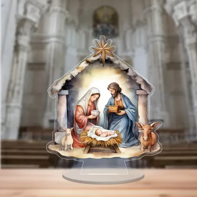 Elegant Acrylic Nativity Scene Plaque with Stand - Ideal for Desk & Living Room Decor, Perfect