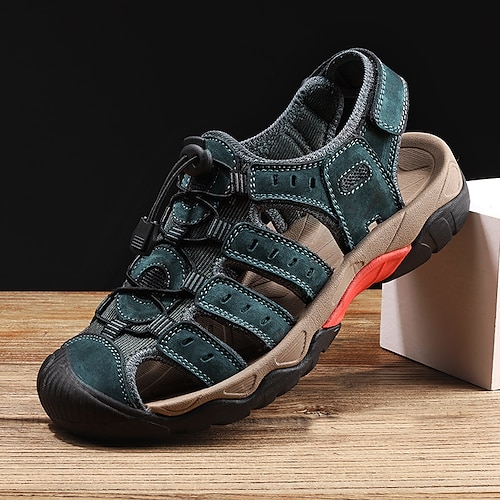 Herren Outdoor Wandersandalen - atmungsaktives geschlossenes Zehendesign, verstellbare Schnürriemen, rutschfeste Sohle, bequemes Sommerschuhwerk für Trekking und Camping Image