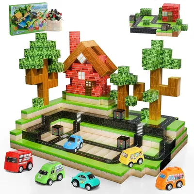 Magnetic Blocks 110PCS with 5 Car Toys, City Building Blocks Set, Toys for Boys & Girls Age 4-6,