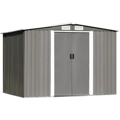 8 X 6FT Outdoor Storage Shed Patio Grey Metal Shed With Sliding Door Garden Storage With Pent Roof
