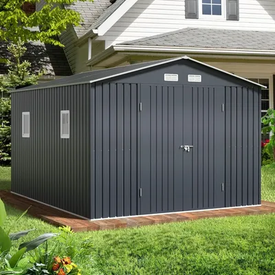 Outdoor Storage Shed 10 x 12 ft. Utility Tool Sheds Metal Storage Garden Shed with Lockable Doors &