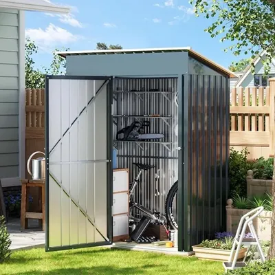 3X5FT/Base Outdoor Steel Storage Shed with Frame Floor and Lockable Doors, Ideal for Garden,