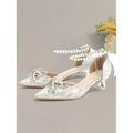 tacchi a spillo con glitter argento, cavigliera di perle e fiocchi per donna - splendide scarpe da sposa